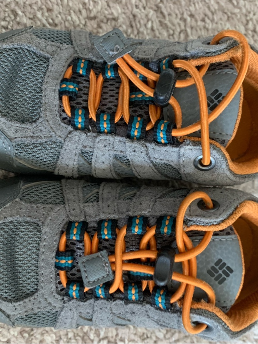 Kids Size 10 Columbia Gray Trail Shoes with Orange Accents